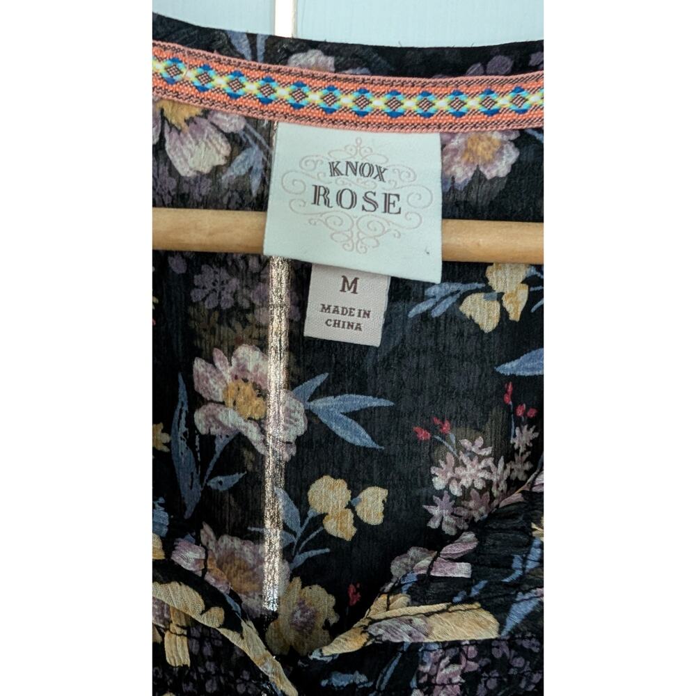 Knox Rose Floral Boho Mixed Print Sheer Blouse - Picture 3 of 6